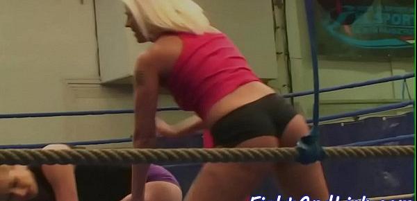  Busty wrestling babes in a boxing ring
